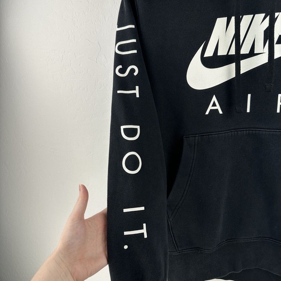 Vintage Nike‎ Hoodie Mens S Black Sweatshirt Center Swoosh Air Spellout Sweater - Picture 3 of 8